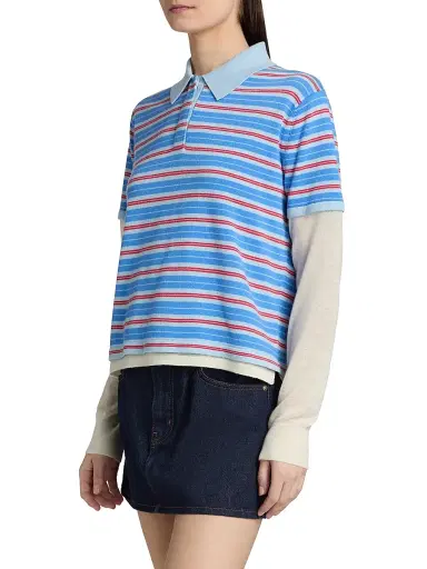 Guest In Residence Women's Striped Cashmere Layered Rugby Top - Clear Sky Combo - Size Small | Thumbnail 4 Guest In Residence Women's Striped Cashmere Layered Rugby Top - Clear Sky Combo - Size Small | Thumbnail 4