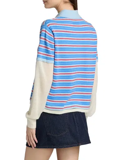 Guest In Residence Women's Striped Cashmere Layered Rugby Top - Clear Sky Combo - Size Small | Thumbnail 5 Guest In Residence Women's Striped Cashmere Layered Rugby Top - Clear Sky Combo - Size Small | Thumbnail 5