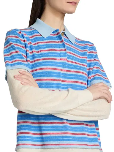 Guest In Residence Women's Striped Cashmere Layered Rugby Top - Clear Sky Combo - Size Small | Thumbnail 6 Guest In Residence Women's Striped Cashmere Layered Rugby Top - Clear Sky Combo - Size Small | Thumbnail 6