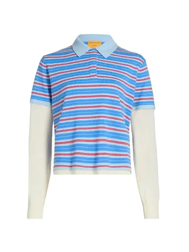 Guest In Residence Women's Striped Cashmere Layered Rugby Top - Clear Sky Combo - Size Small | Thumbnail 1 Guest In Residence Women's Striped Cashmere Layered Rugby Top - Clear Sky Combo - Size Small | Thumbnail 1