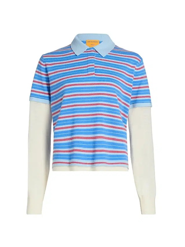 Guest in Residence Women's Striped Cashmere Layered Rugby Top - Clear Sky Combo