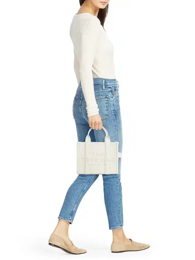 Marc Jacobs Women's The Leather Small Tote Bag - Cotton Silver | Thumbnail 3