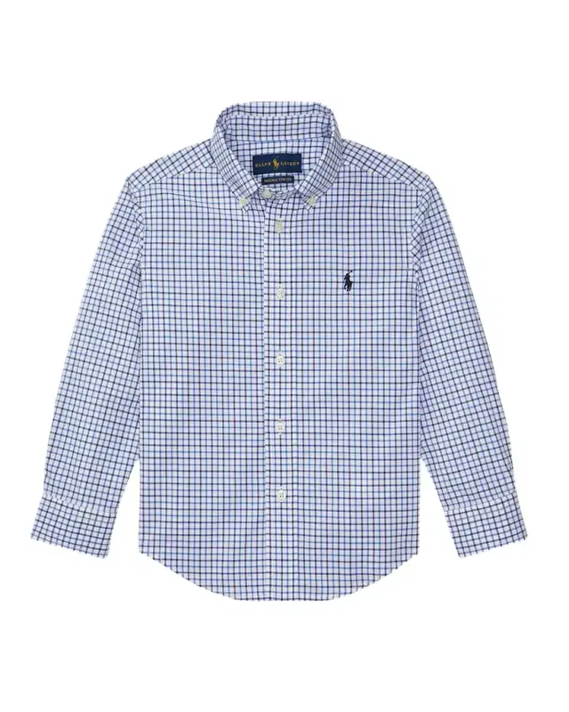 Boy 's Poplin Woven Tattersall Sport Shirt, Size 2-7