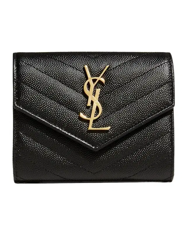Saint Laurent Cassandre YSL Monogram Trifold Wallet in Grained Leather