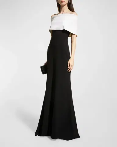 Lela Rose Off-the-Shoulder Two-Tone Gown | Thumbnail 2 Lela Rose Off-the-Shoulder Two-Tone Gown | Thumbnail 2