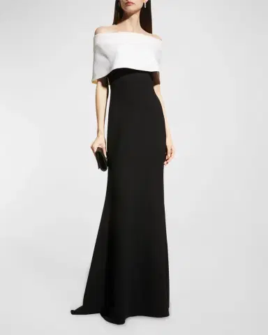 Lela Rose Off-the-Shoulder Two-Tone Gown | Thumbnail 3 Lela Rose Off-the-Shoulder Two-Tone Gown | Thumbnail 3