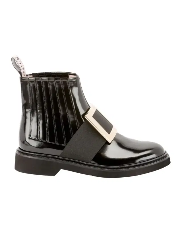Roger Vivier Viv Ranger Patent Leather Pilgrim Buckle Booties