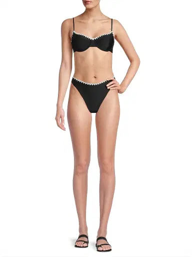 Ramy Brook Women's Iliana Crochet-Trimmed Bikini Bottom - Black White Crochet - Size XL | Thumbnail 2 Ramy Brook Women's Iliana Crochet-Trimmed Bikini Bottom - Black White Crochet - Size XL | Thumbnail 2