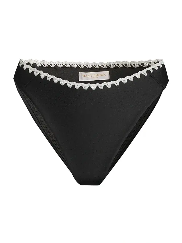 Ramy Brook Women's Iliana Crochet-Trimmed Bikini Bottom - Black White Crochet