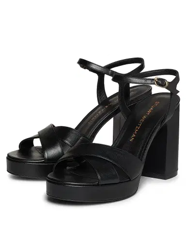 Stuart Weitzman Women's Dayna 100MM Metallic Leather Platform Sandals - Black | Thumbnail 2
