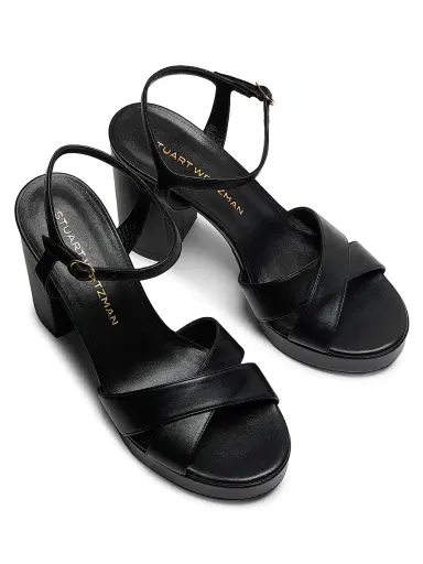 Stuart Weitzman Women's Dayna 100MM Metallic Leather Platform Sandals - Black | Thumbnail 4