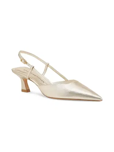 Stuart Weitzman Women's Vinnie 50MM Leather Slingback Pumps - Light Gold | Thumbnail 2