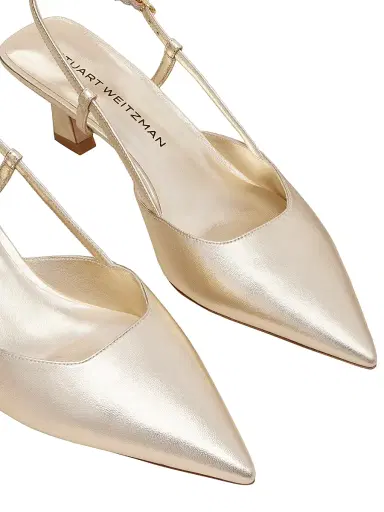 Stuart Weitzman Women's Vinnie 50MM Leather Slingback Pumps - Light Gold | Thumbnail 4