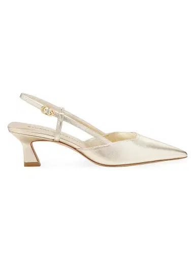 Stuart Weitzman Women's Vinnie 50MM Leather Slingback Pumps - Light Gold | Thumbnail 1