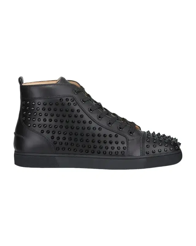 Christian Louboutin Men 's Louis Mid-Top Spiked Leather Sneakers