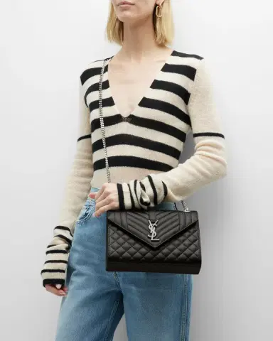 Saint Laurent Envelope Triquilt Medium YSL Shoulder Bag in Grained Leather | Thumbnail 4 Saint Laurent Envelope Triquilt Medium YSL Shoulder Bag in Grained Leather | Thumbnail 4