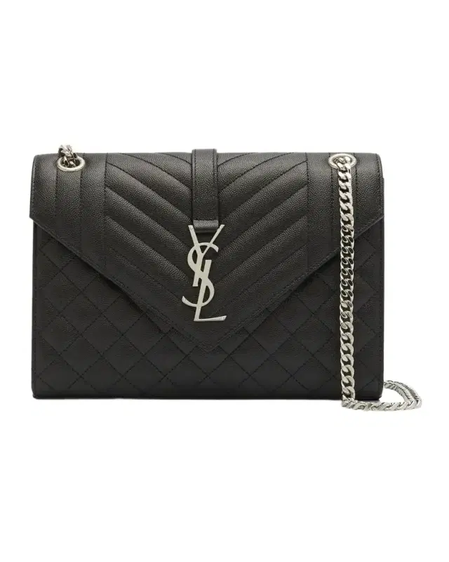 Saint Laurent Envelope Triquilt Medium YSL Shoulder Bag in Grained Leather