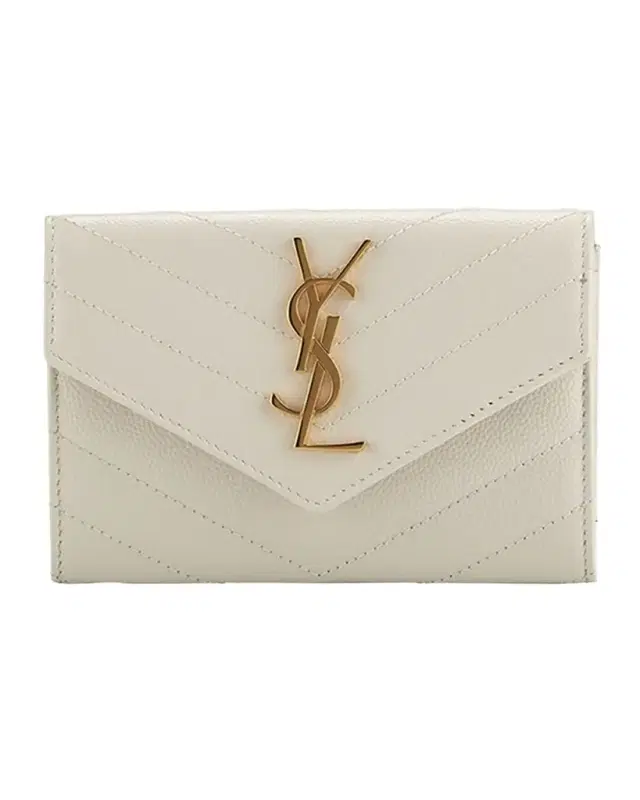 Saint Laurent YSL Monogram Small Flap Wallet in Grained Leather