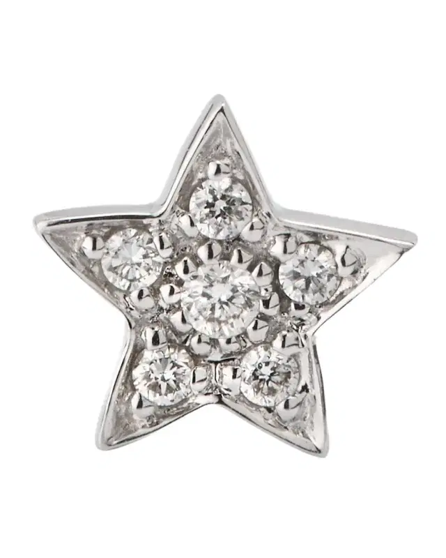14k White Gold Pave Star Stud Earring, Single
