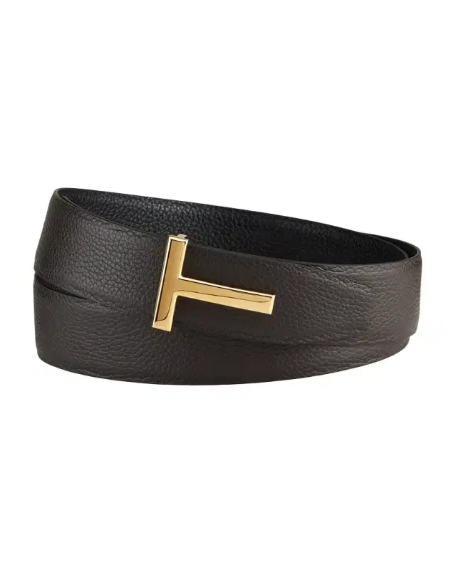 TOM FORD Men 's Signature T Leather Belt