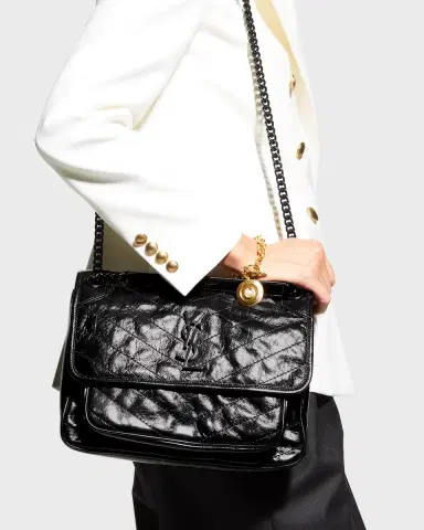 Saint Laurent Niki Medium Flap YSL Shoulder Bag in Crinkled Leather | Thumbnail 2 Saint Laurent Niki Medium Flap YSL Shoulder Bag in Crinkled Leather | Thumbnail 2
