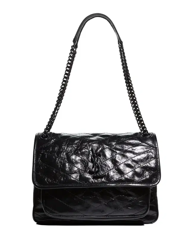 Saint Laurent Niki Medium Flap YSL Shoulder Bag in Crinkled Leather