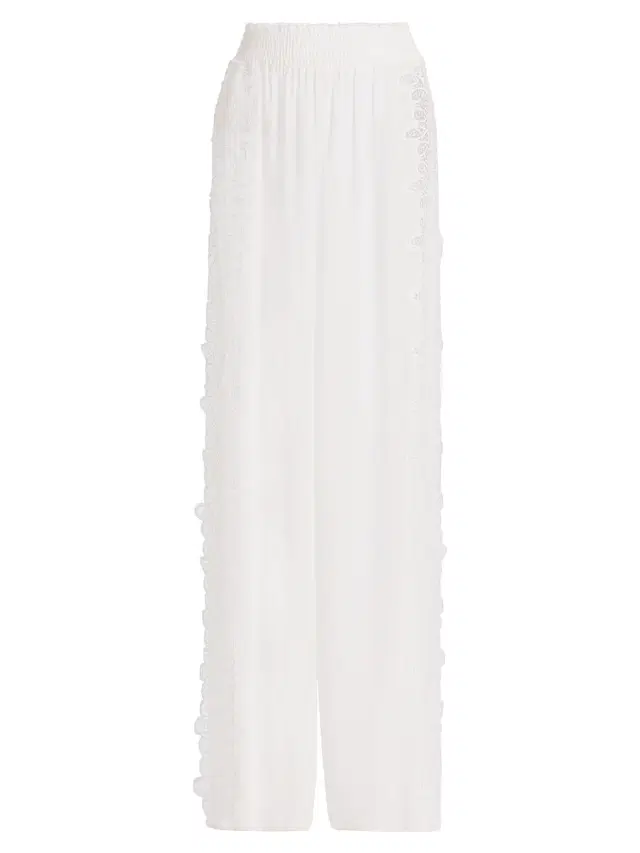 Ramy Brook Women's Athena Lace Wide-Leg Cover-Up Pants - White