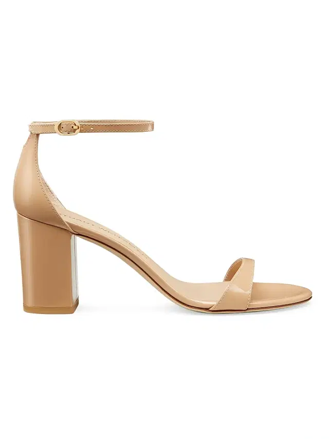 Stuart Weitzman Women's Nudist Block 75MM Patent Leather Sandals - Adobe