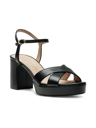 Stuart Weitzman Women's Dayna 80MM Leather Platform Sandals - Black | Thumbnail 2