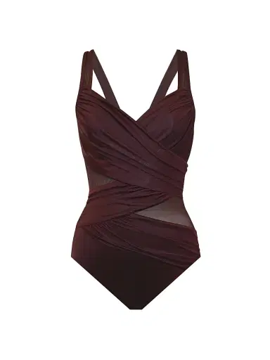 Miraclesuit Swim Women's Network Madero Ruched Criss Cross One-Piece Swimsuit - Sumatra Brown - Size 12 | Thumbnail 1 Miraclesuit Swim Women's Network Madero Ruched Criss Cross One-Piece Swimsuit - Sumatra Brown - Size 12 | Thumbnail 1