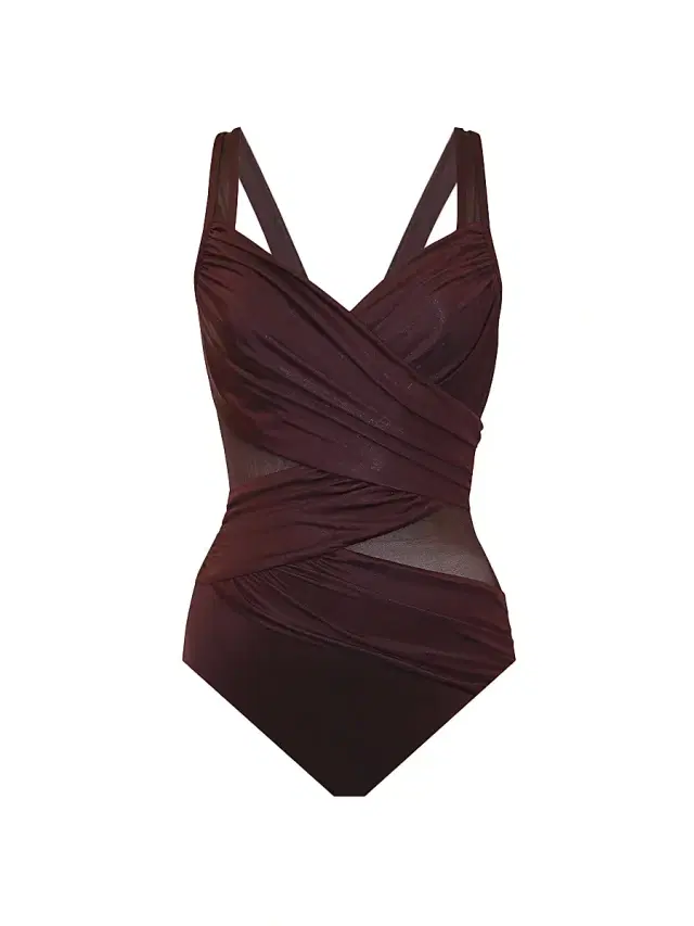 Miraclesuit Swim Women's Network Madero Ruched Criss Cross One-Piece Swimsuit - Sumatra Brown