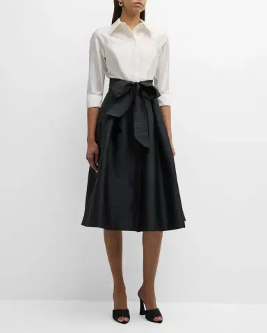 Rickie Freeman for Teri Jon Two-Tone 3/4-Sleeve Taffeta Shirtdress | Thumbnail 2