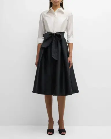 Rickie Freeman for Teri Jon Two-Tone 3/4-Sleeve Taffeta Shirtdress | Thumbnail 3