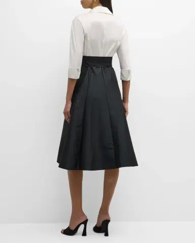 Rickie Freeman for Teri Jon Two-Tone 3/4-Sleeve Taffeta Shirtdress | Thumbnail 4