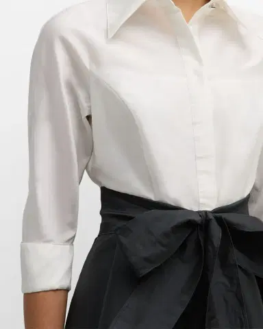 Rickie Freeman for Teri Jon Two-Tone 3/4-Sleeve Taffeta Shirtdress | Thumbnail 5