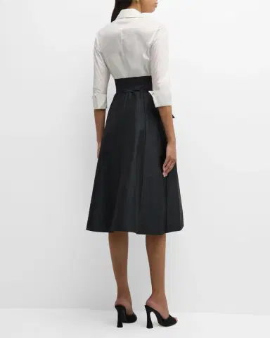 Rickie Freeman for Teri Jon Two-Tone 3/4-Sleeve Taffeta Shirtdress | Thumbnail 6