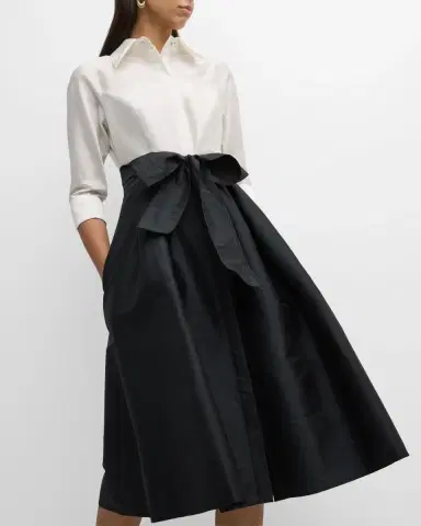 Rickie Freeman for Teri Jon Two-Tone 3/4-Sleeve Taffeta Shirtdress | Thumbnail 7