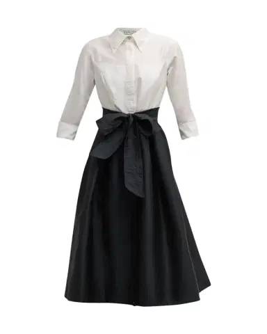 Rickie Freeman for Teri Jon Two-Tone 3/4-Sleeve Taffeta Shirtdress | Thumbnail 1