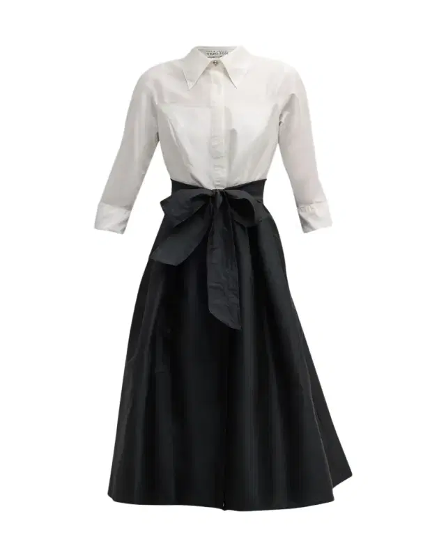 Rickie Freeman for Teri Jon Two-Tone 3/4-Sleeve Taffeta Shirtdress