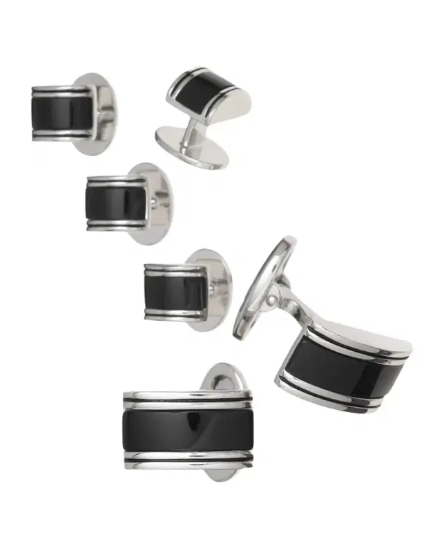 Curved Onyx Cufflinks Studs Set