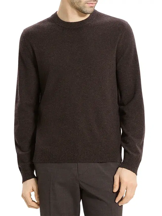 Theory Men's Hilles Cashmere Crewneck Sweater - Brownwood Melange