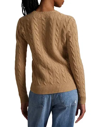 Polo Ralph Lauren Women's Cable-Knit Wool-Cashmere Crewneck Sweater - Collection Camel Melange - Size XXL | Thumbnail 4 Polo Ralph Lauren Women's Cable-Knit Wool-Cashmere Crewneck Sweater - Collection Camel Melange - Size XXL | Thumbnail 4