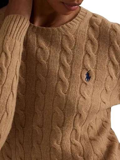 Polo Ralph Lauren Women's Cable-Knit Wool-Cashmere Crewneck Sweater - Collection Camel Melange - Size XXL | Thumbnail 5 Polo Ralph Lauren Women's Cable-Knit Wool-Cashmere Crewneck Sweater - Collection Camel Melange - Size XXL | Thumbnail 5