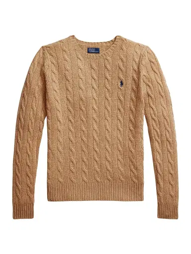 Polo Ralph Lauren Women's Cable-Knit Wool-Cashmere Crewneck Sweater - Collection Camel Melange - Size XXL | Thumbnail 1 Polo Ralph Lauren Women's Cable-Knit Wool-Cashmere Crewneck Sweater - Collection Camel Melange - Size XXL | Thumbnail 1