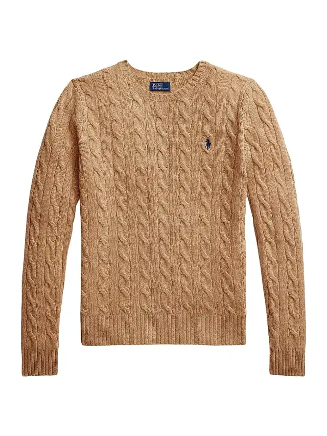 Polo Ralph Lauren Women's Cable-Knit Wool-Cashmere Crewneck Sweater - Collection Camel Melange