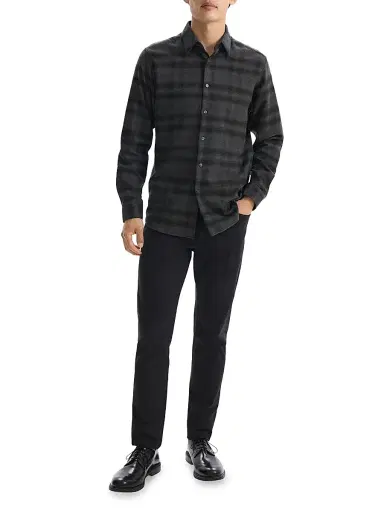 Theory Men's Irving Shadow Plaid Flannel Shirt - Hunter Green Melange - Size Small | Thumbnail 2