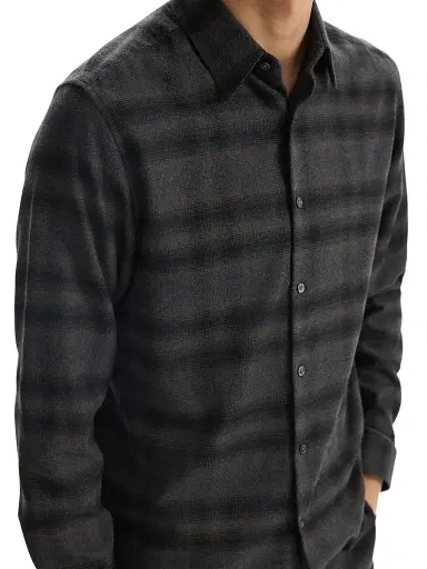 Theory Men's Irving Shadow Plaid Flannel Shirt - Hunter Green Melange - Size Small | Thumbnail 5