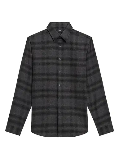 Theory Men's Irving Shadow Plaid Flannel Shirt - Hunter Green Melange - Size Small | Thumbnail 1