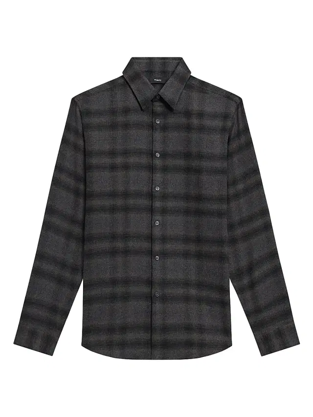 Theory Men's Irving Shadow Plaid Flannel Shirt - Hunter Green Melange