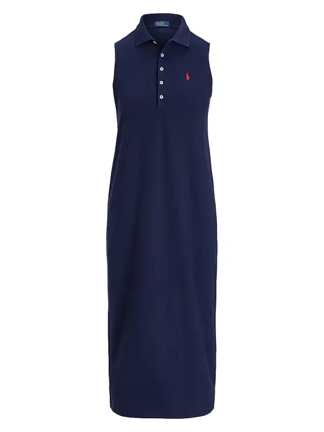 Women's Stretch Cotton Polo Midi-Dress - Newport Navy